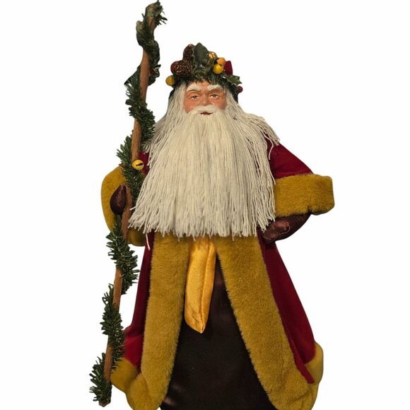 Vintage Rustic Santa Handmade Walking stick Velvet Robe Folk Art Christmas decor - Picture 1 of 11